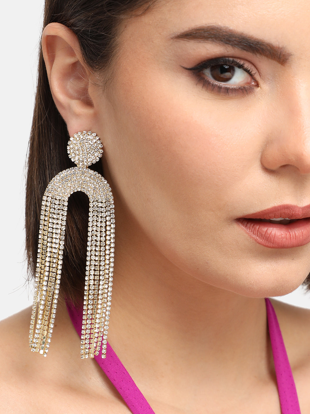 GOLD PLATED PARTY DESIGNER STONE DROP EARRING FOR WOMEN