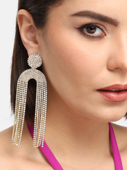 GOLD PLATED PARTY DESIGNER STONE DROP EARRING FOR WOMEN