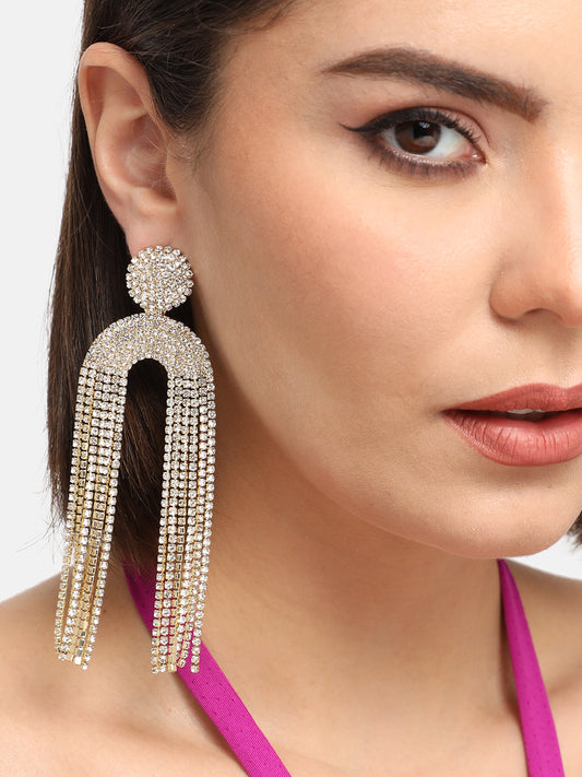 GOLD PLATED PARTY DESIGNER STONE DROP EARRING FOR WOMEN
