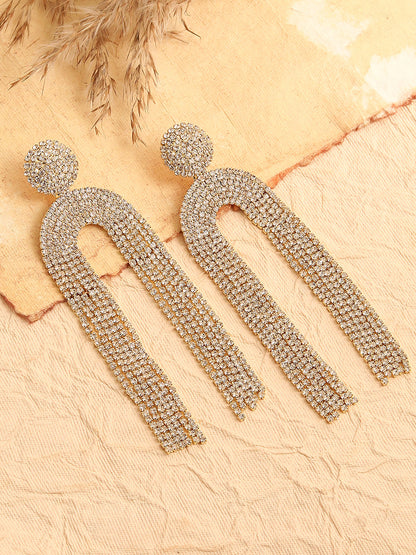 GOLD PLATED PARTY DESIGNER STONE DROP EARRING FOR WOMEN