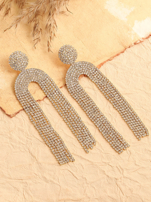 GOLD PLATED PARTY DESIGNER STONE DROP EARRING FOR WOMEN