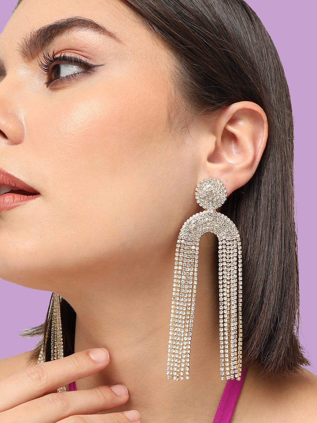GOLD PLATED PARTY DESIGNER STONE DROP EARRING FOR WOMEN