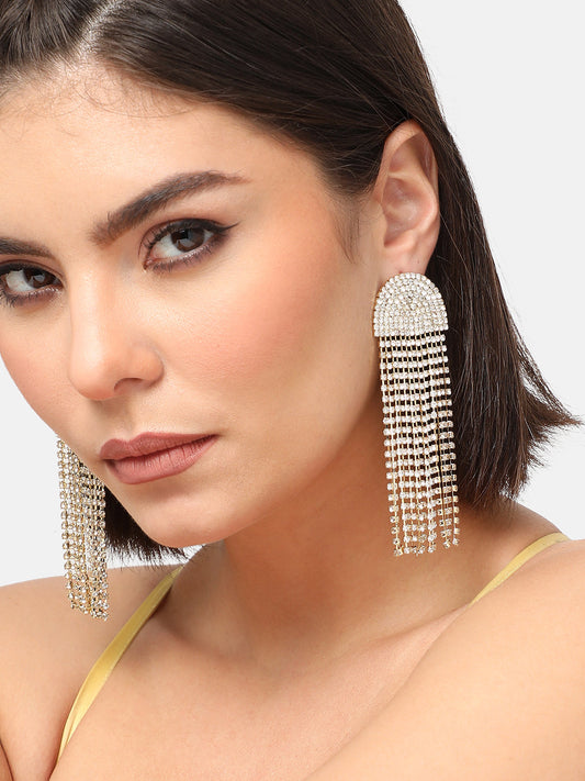 GOLD PLATED PARTY DESIGNER STONE DROP EARRING FOR WOMEN