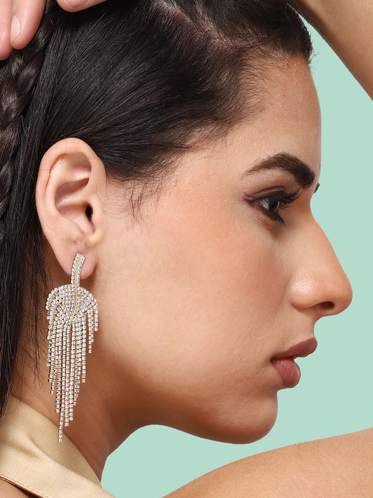 SILVER PLATED PARTY DESIGNER STONE DROP EARRING FOR WOMEN