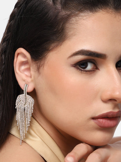 SILVER PLATED PARTY DESIGNER STONE DROP EARRING FOR WOMEN