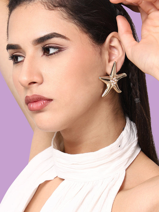 GOLD PLATED PARTY DESIGNER STUD FOR WOMEN