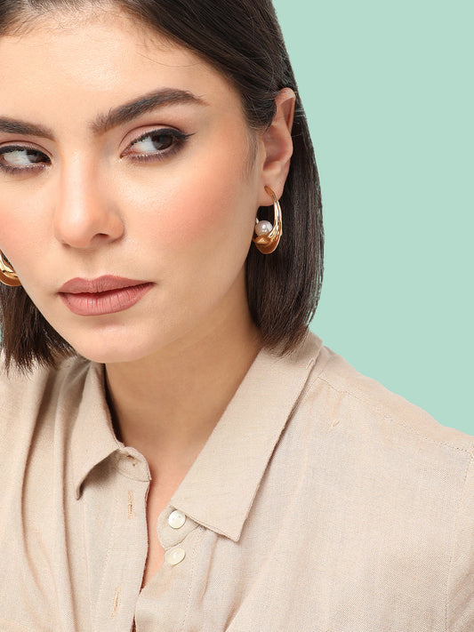 GOLD PLATED CASUAL PEARLS DROP EARRING FOR WOMEN