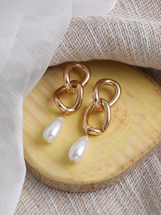 GOLD PLATED PARTY PEARLS DROP EARRING FOR WOMEN