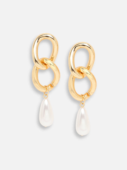 GOLD PLATED PARTY PEARLS DROP EARRING FOR WOMEN