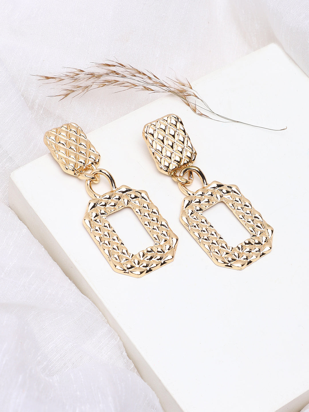 GOLD PLATED PARTY DESIGNER STONE DROP EARRING FOR WOMEN