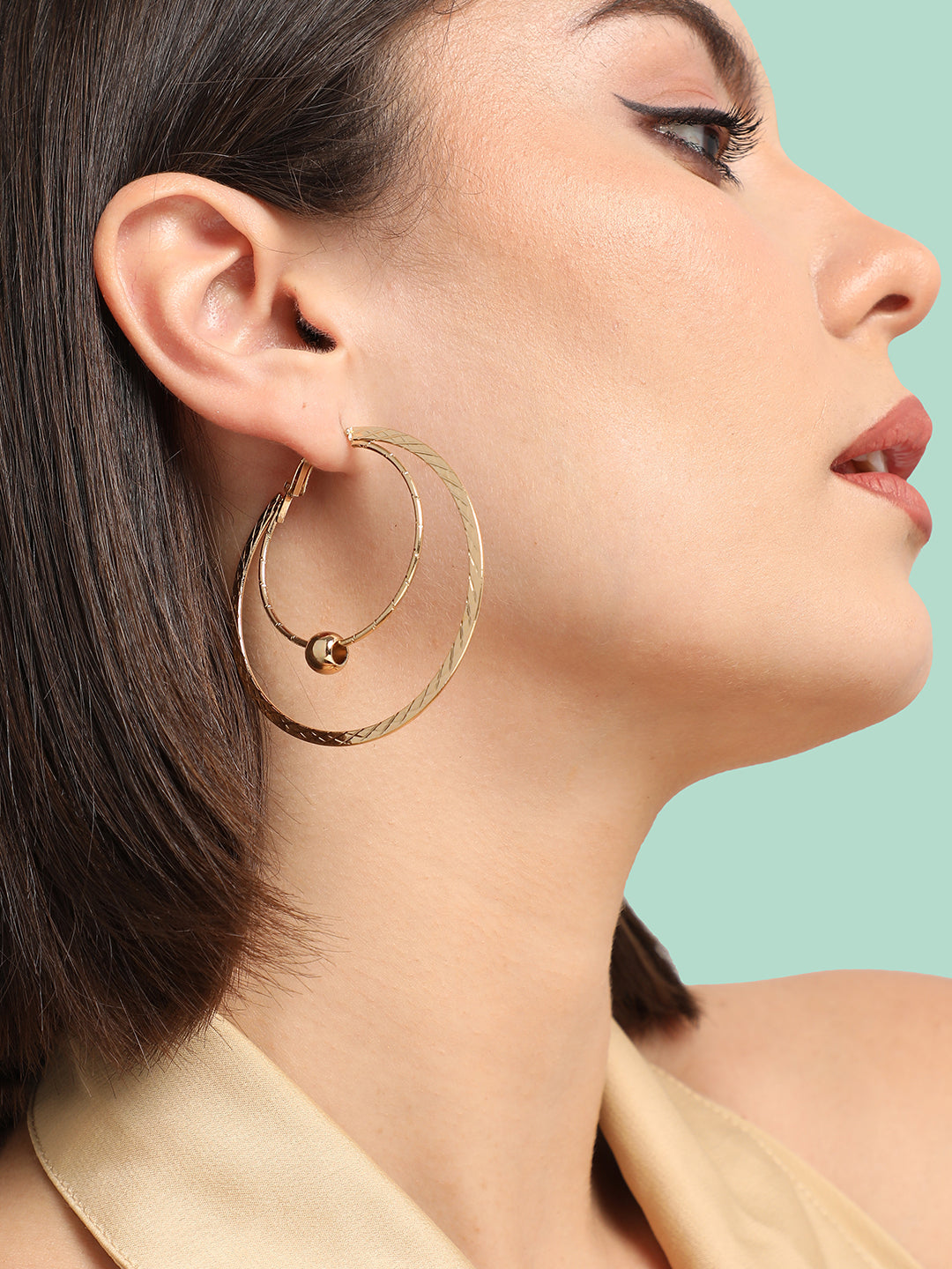 GOLD PLATED PARTY DESIGNER STONE HOOP EARRING FOR WOMEN