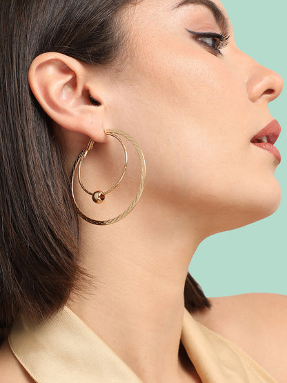 GOLD PLATED PARTY DESIGNER STONE HOOP EARRING FOR WOMEN