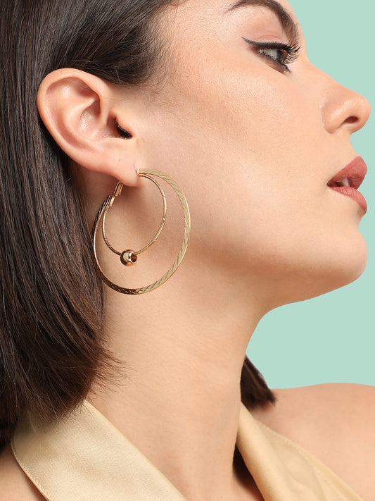 GOLD PLATED PARTY DESIGNER STONE HOOP EARRING FOR WOMEN