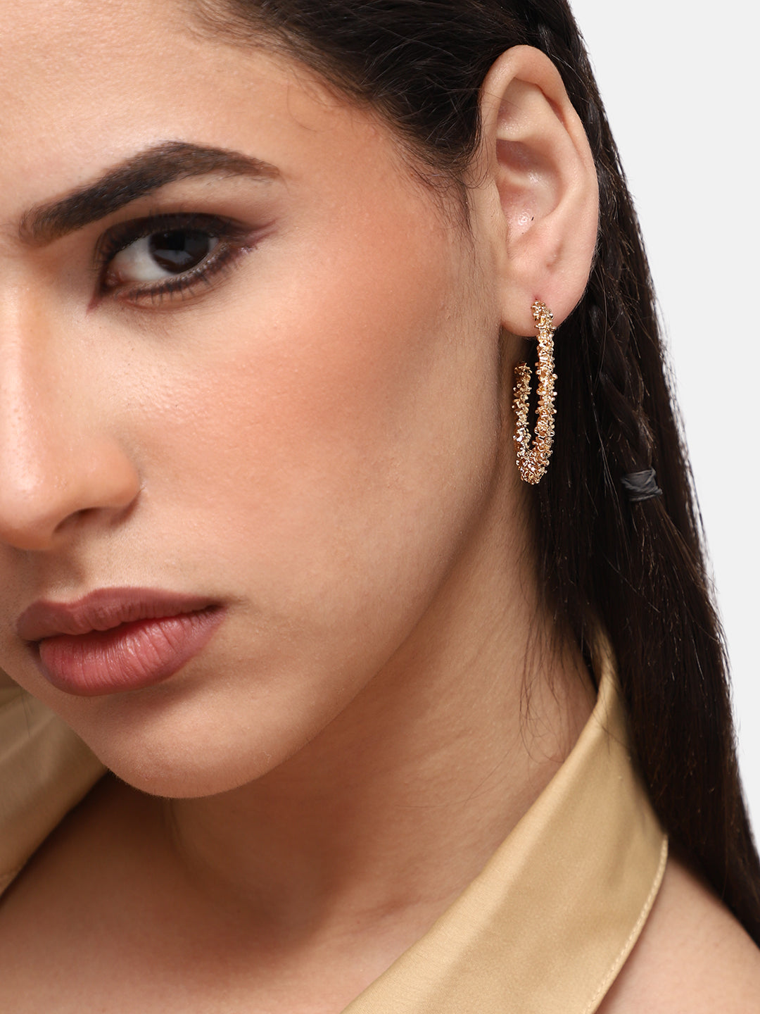 GOLD PLATED PARTY DESIGNER STONE HOOP EARRING FOR WOMEN