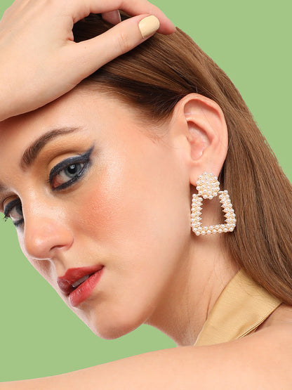 GOLD PLATED PARTY PEARLS DROP EARRING FOR WOMEN