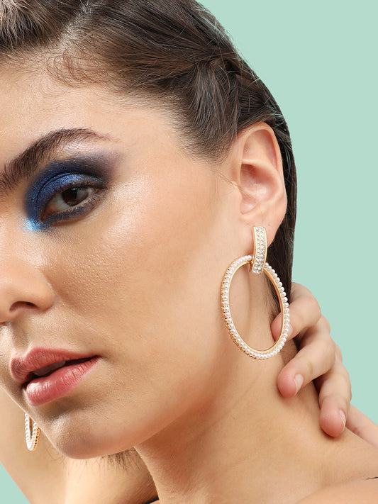 GOLD PLATED PARTY DESIGNER STONE DROP EARRING FOR WOMEN