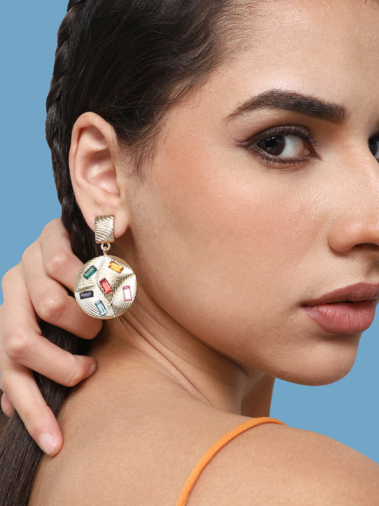 GOLD PLATED PARTY DESIGNER STONE DROP EARRING FOR WOMEN