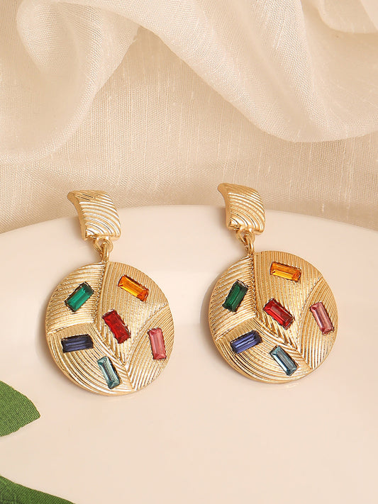 GOLD PLATED PARTY DESIGNER STONE DROP EARRING FOR WOMEN