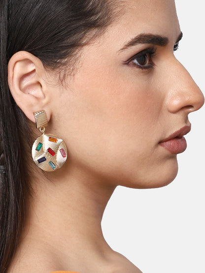 GOLD PLATED PARTY DESIGNER STONE DROP EARRING FOR WOMEN
