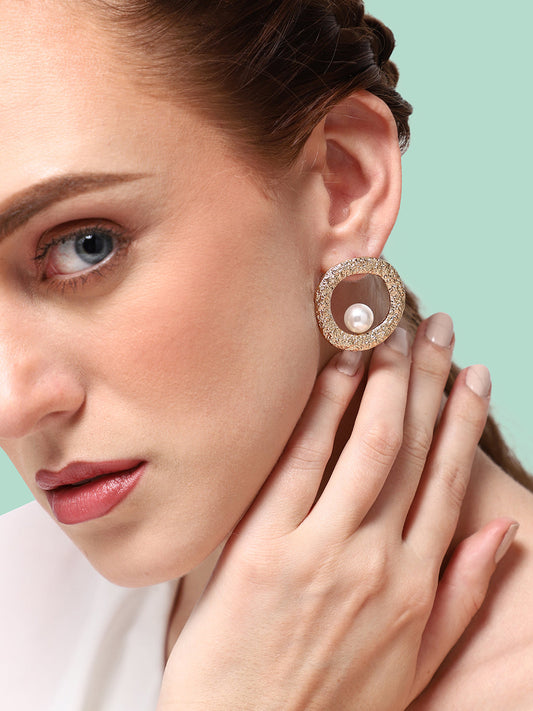 GOLD PLATED CASUAL PEARLS STUD FOR WOMEN