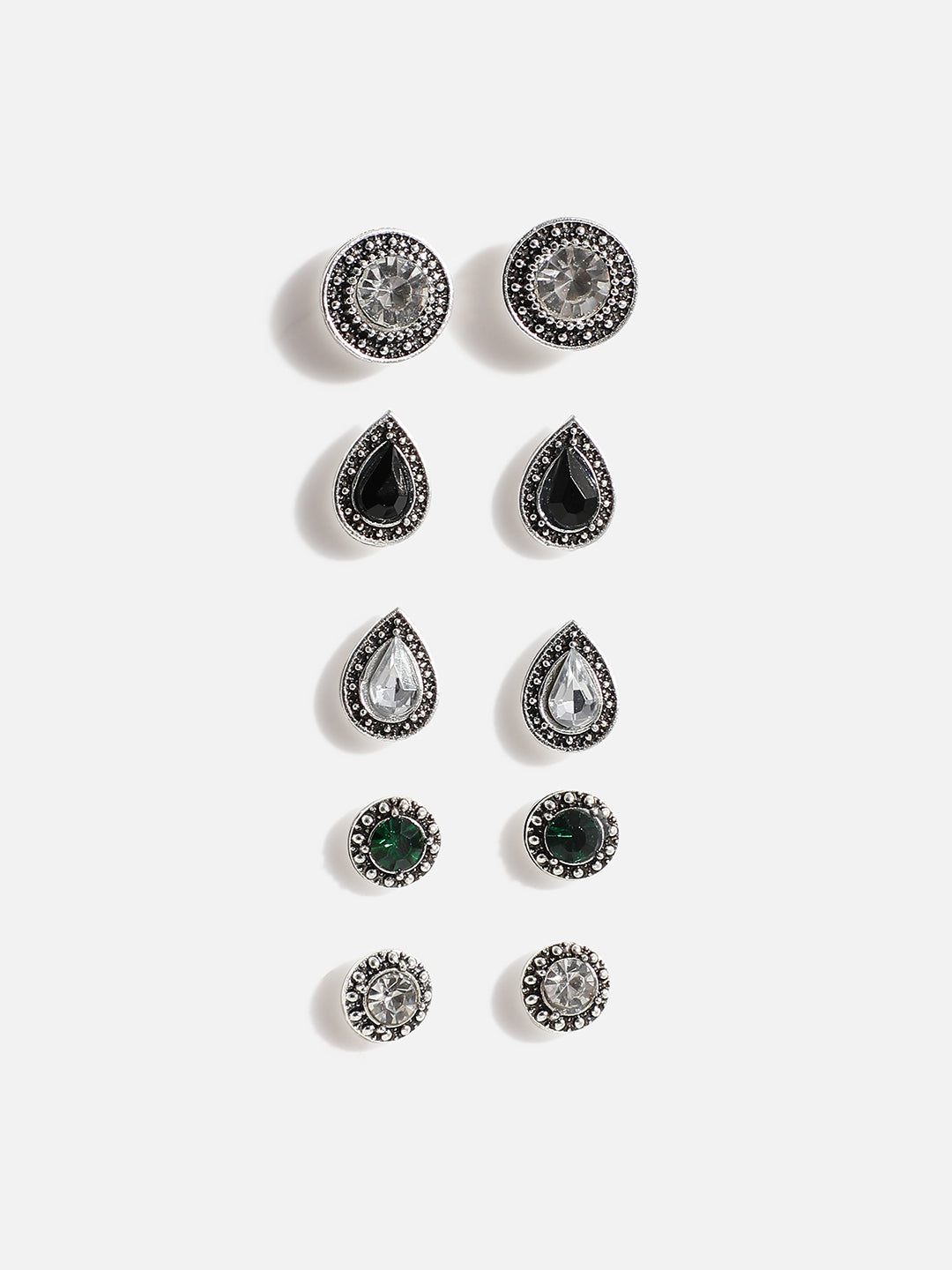 WOMEN SET OF 5 OXIDISED STUD EARRINGS