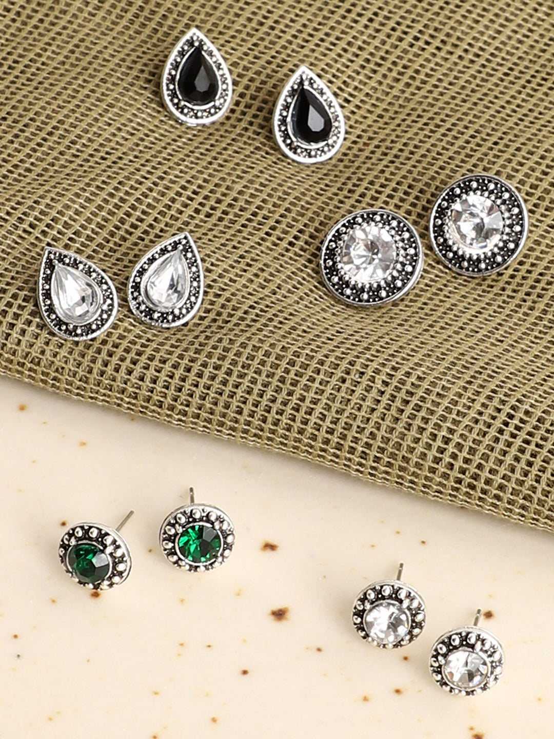 WOMEN SET OF 5 OXIDISED STUD EARRINGS