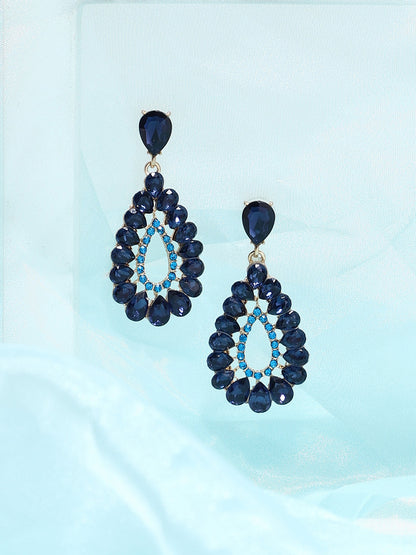 WOMEN GOLD PLATED BLUE STONES DROP EARRING