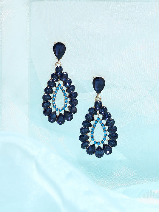 WOMEN GOLD PLATED BLUE STONES DROP EARRING