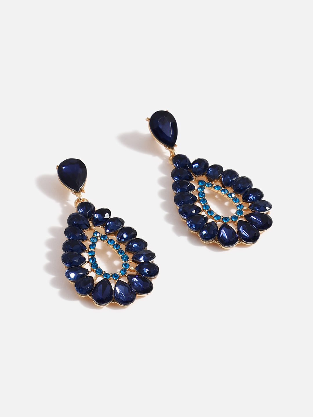 WOMEN GOLD PLATED BLUE STONES DROP EARRING