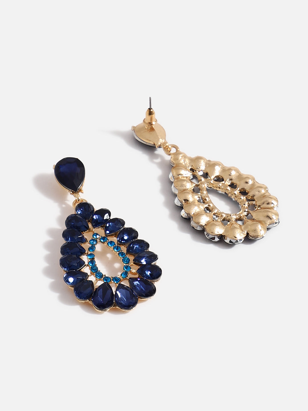 WOMEN GOLD PLATED BLUE STONES DROP EARRING