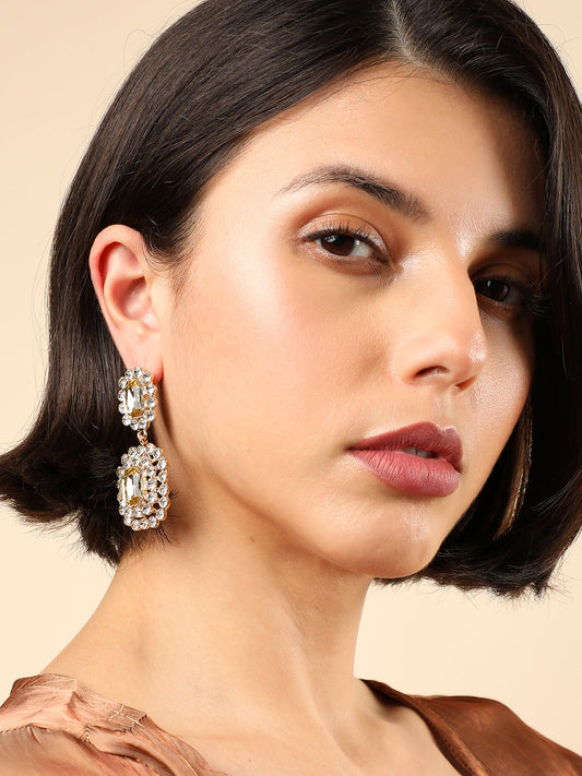 GOLD PLATED RHINESTONES DROP EARRINGS