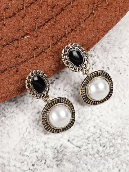 GOLD PLATED PARTY DESIGNER STONE AND PEARLS DROP EARRING FOR WOMEN