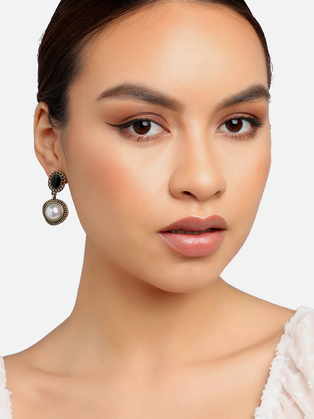 GOLD PLATED PARTY DESIGNER STONE AND PEARLS DROP EARRING FOR WOMEN