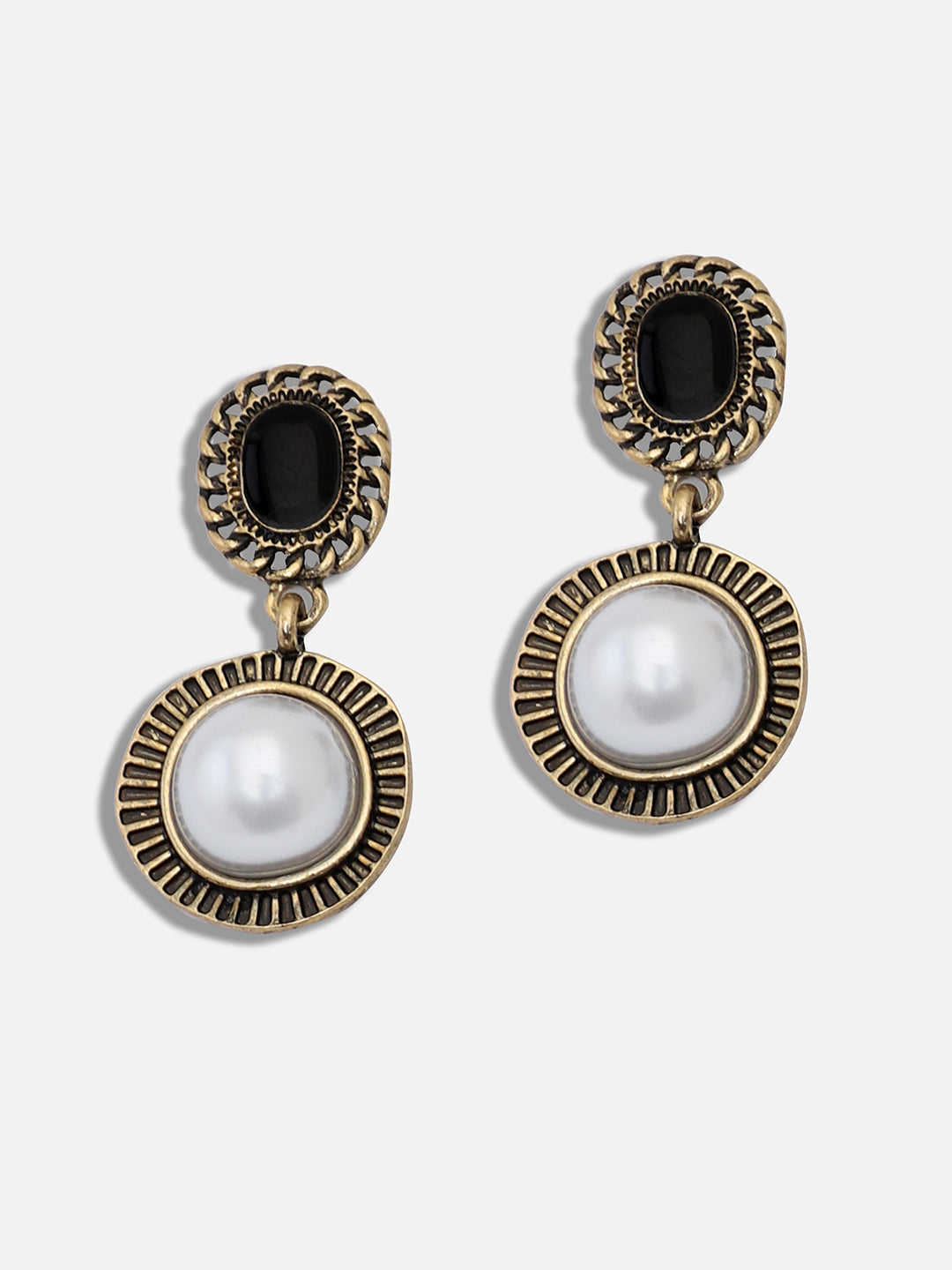 GOLD PLATED PARTY DESIGNER STONE AND PEARLS DROP EARRING FOR WOMEN