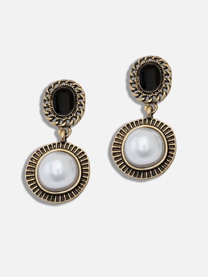 GOLD PLATED PARTY DESIGNER STONE AND PEARLS DROP EARRING FOR WOMEN