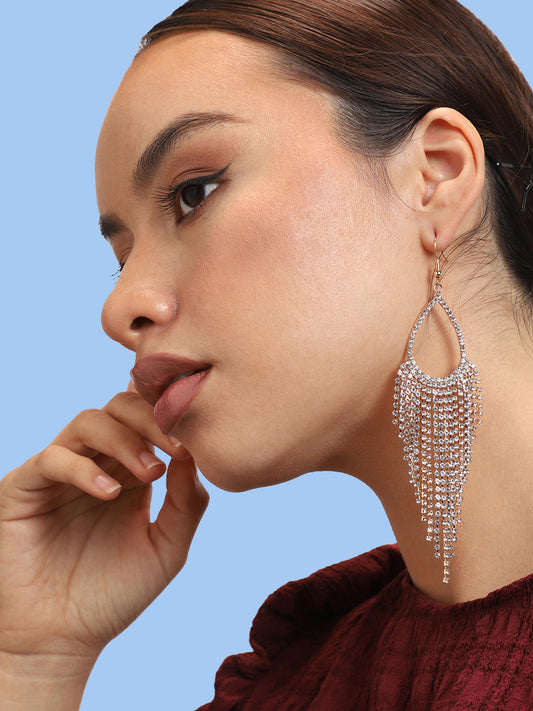 SILVER PLATED PARTY DESIGNER STONE DROP EARRING FOR WOMEN