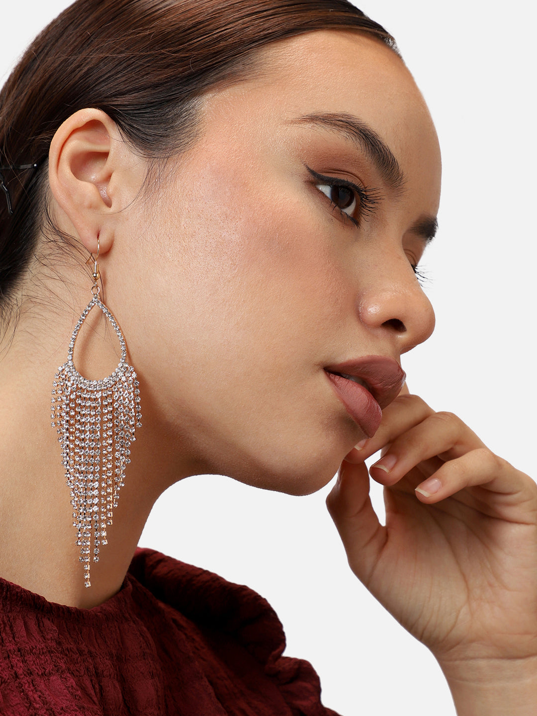 SILVER PLATED PARTY DESIGNER STONE DROP EARRING FOR WOMEN