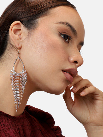 SILVER PLATED PARTY DESIGNER STONE DROP EARRING FOR WOMEN