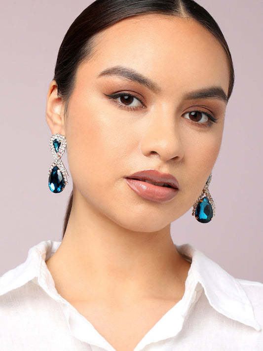 GOLD PLATED PARTY DESIGNER STONE DROP EARRING FOR WOMEN