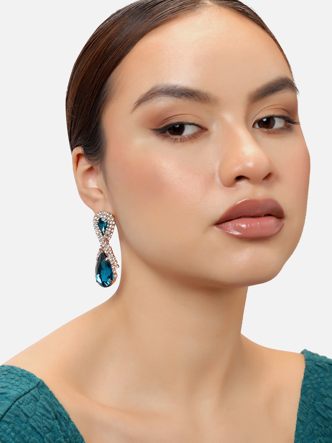 GOLD PLATED PARTY DESIGNER STONE DROP EARRING FOR WOMEN