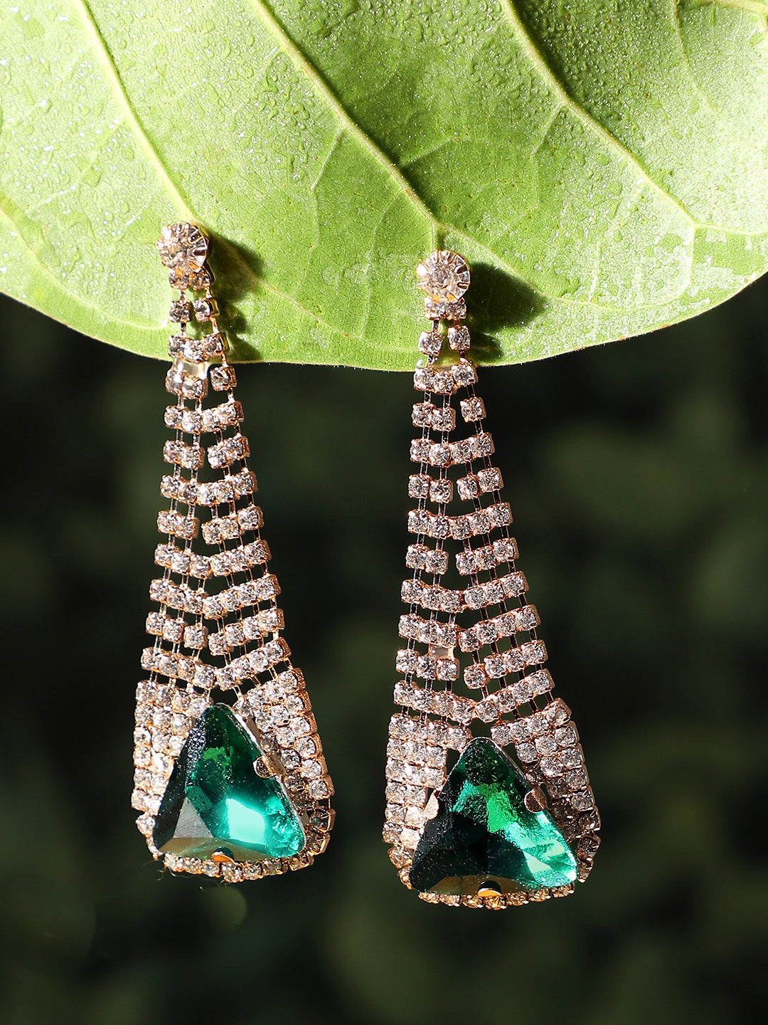 GOLD PLATED PARTY DESIGNER STONE DROP EARRING FOR WOMEN