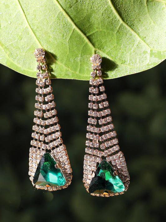 GOLD PLATED PARTY DESIGNER STONE DROP EARRING FOR WOMEN