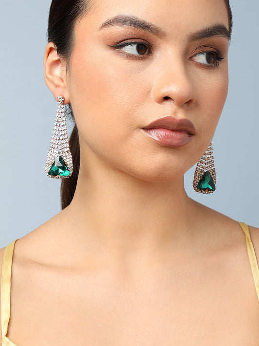 GOLD PLATED PARTY DESIGNER STONE DROP EARRING FOR WOMEN