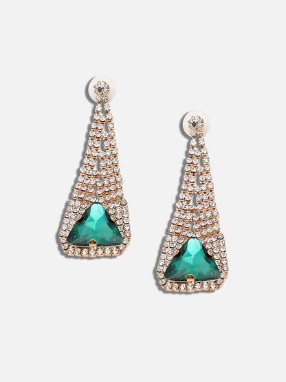 GOLD PLATED PARTY DESIGNER STONE DROP EARRING FOR WOMEN