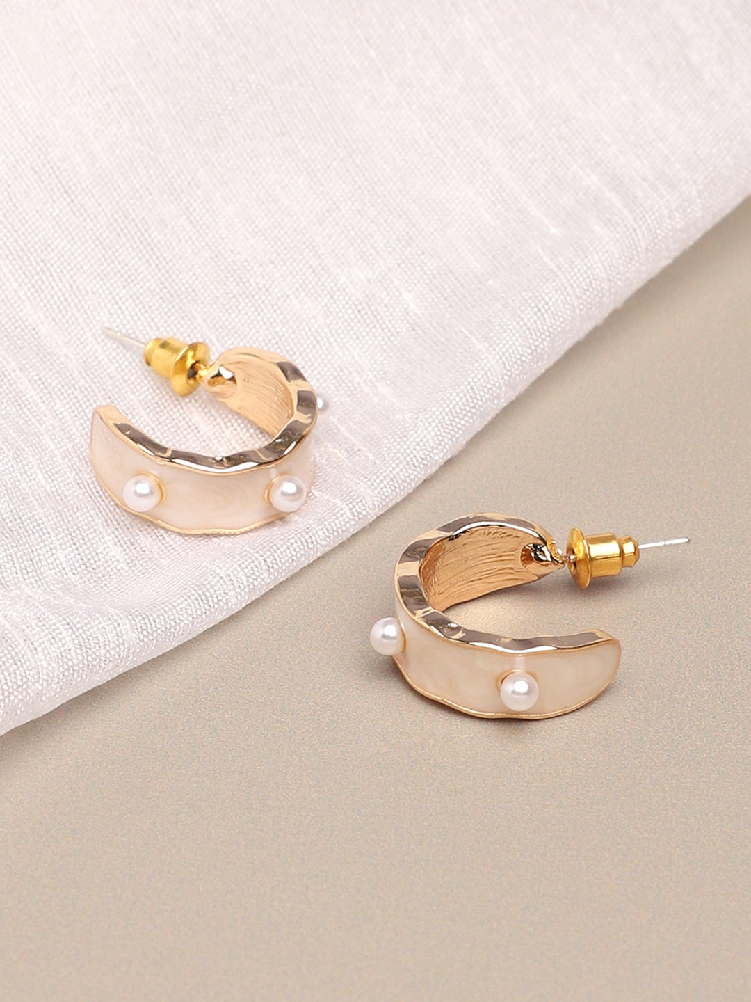 GOLD PLATED PARTY PEARLS HOOP EARRING FOR WOMEN
