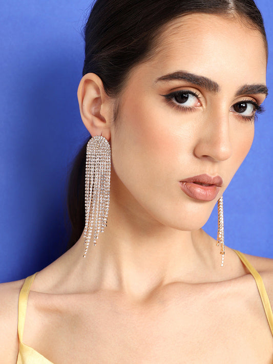 GOLD PLATED PARTY DESIGNER STONE DROP EARRING FOR WOMEN