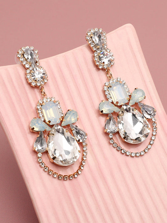 GOLD PLATED PARTY DESIGNER STONE DROP EARRING FOR WOMEN