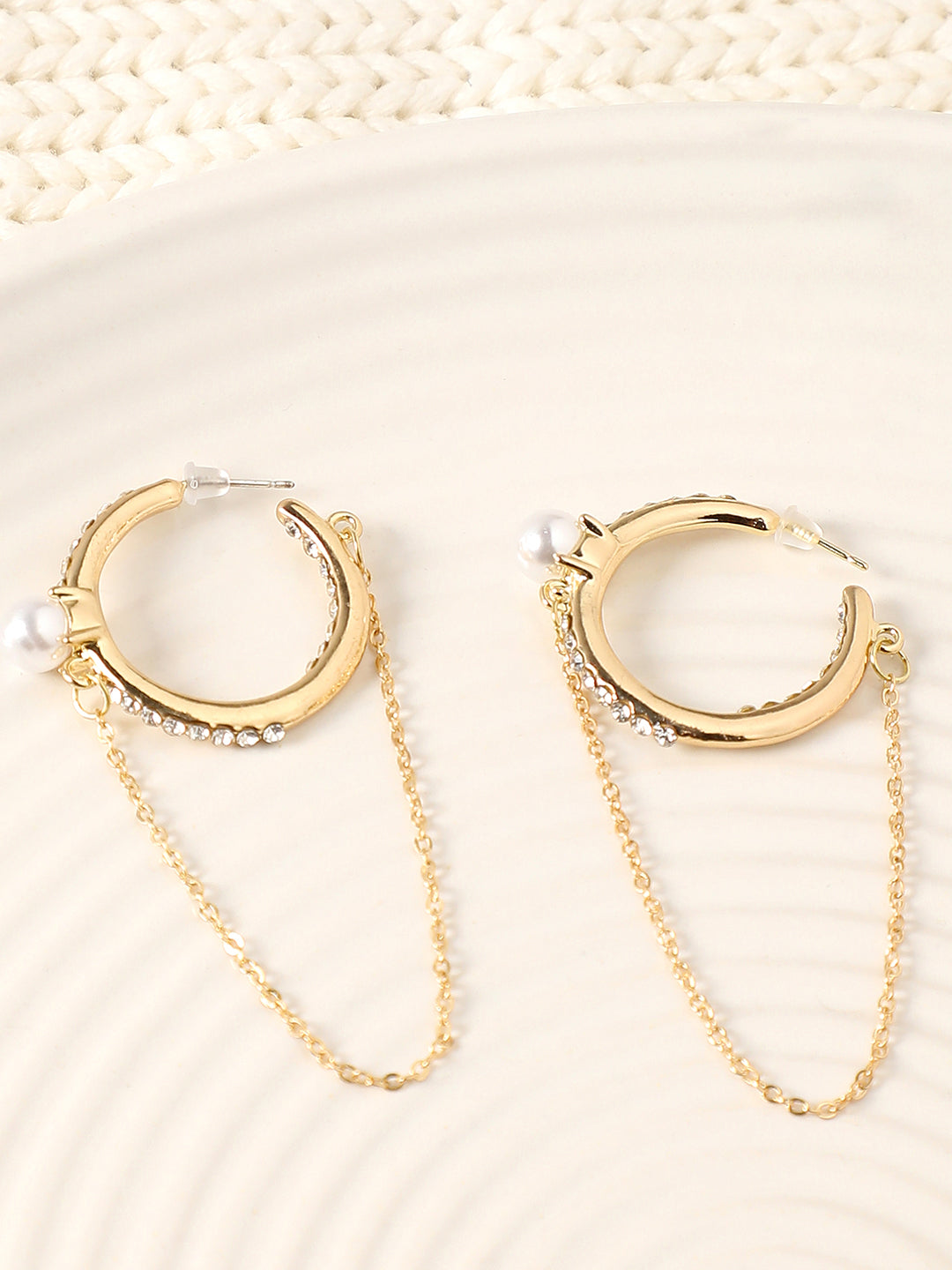 GOLD PLATED PARTY PEARLS DROP EARRING FOR WOMEN