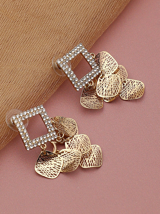 GOLD PLATED PARTY DESIGNER STONE DROP EARRING FOR WOMEN