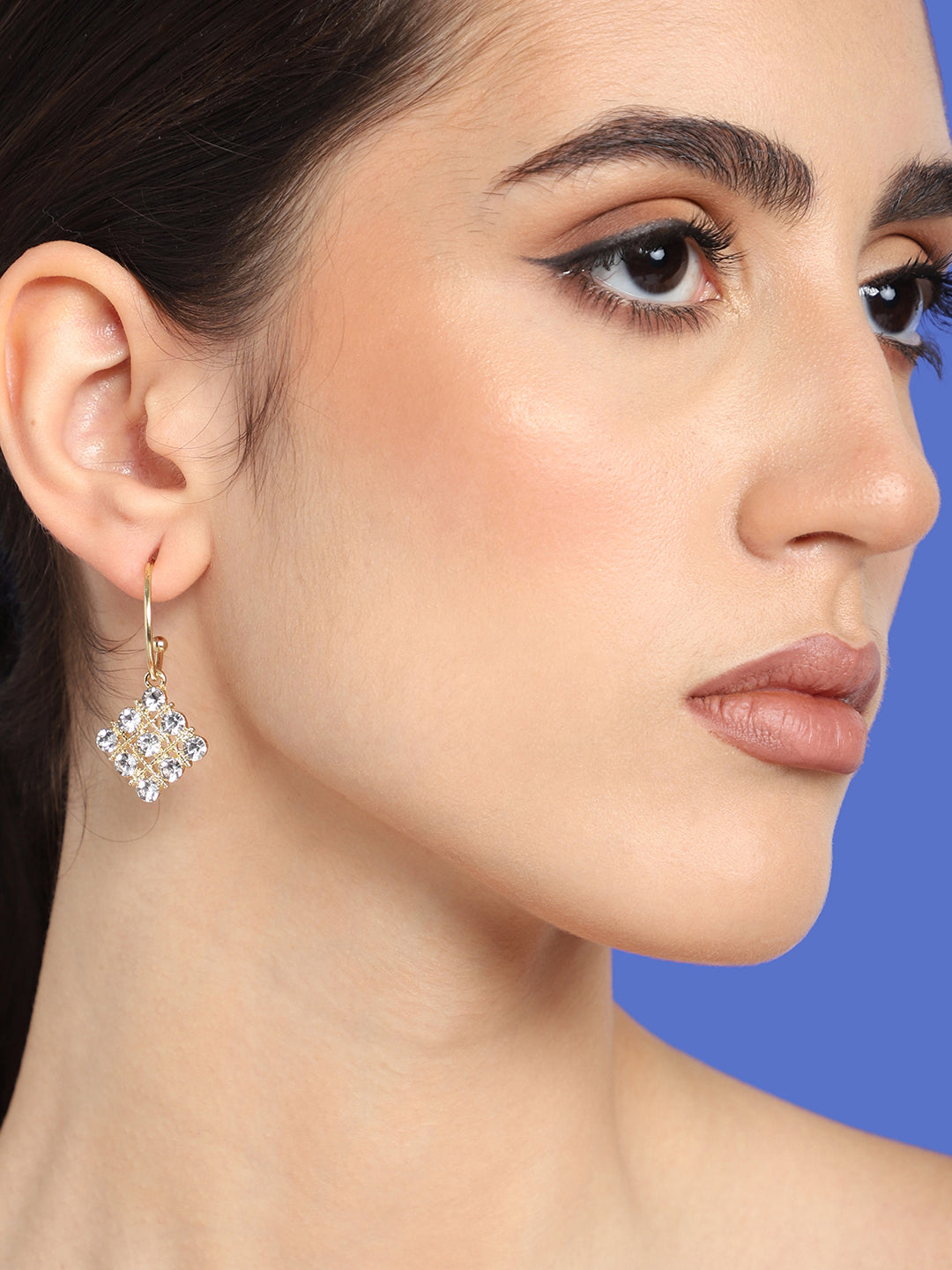GOLD PLATED PARTY DESIGNER STONE DROP EARRING FOR WOMEN